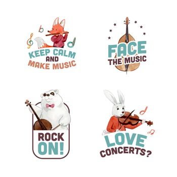 Logo design with music festival concept design for branding and marketing watercolor vector illustration
