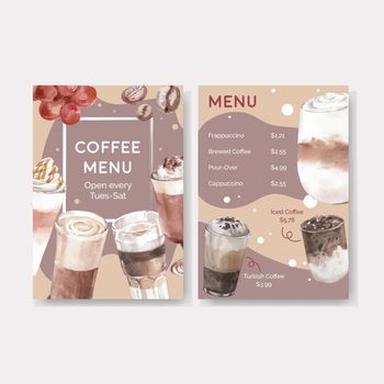Menu template with Korean coffee style  concept for restaurant and bistro watercolor vector illustration