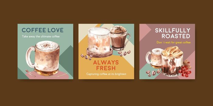 Advertise template with Korean coffee style  concept for business and marketing watercolor vector illustration