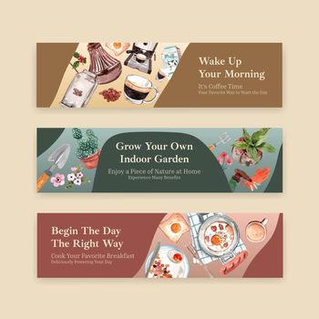 Daily life banner template design for brochure and marketing  watercolor illustration