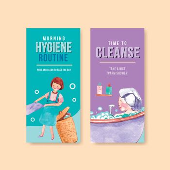 Flyer template with daily life design for brochure and marketing watercolor illustration