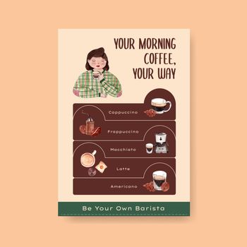 Information template with daily life design for brochure and leaflet watercolor illustration