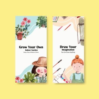 Flyer template with daily life design for brochure and marketing  watercolor illustration