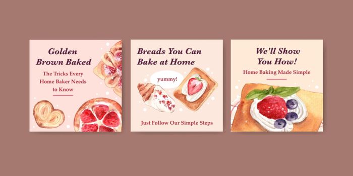 Ads template with bakery design for brochure and leaflet watercolor illustration