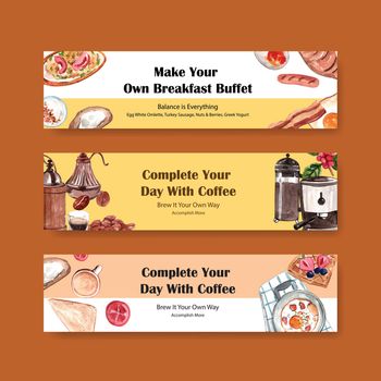 Daily life banner template design for brochure and marketing watercolor illustration