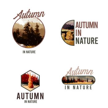 Logo design with landscape in autumn for marketing.Fall seasons watercolor vector illustration
