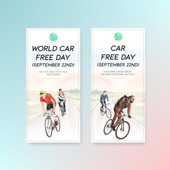 Flyer template with World Car Free Day concept design for brochure and leaflet watercolor vector.