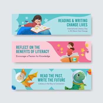 Banner template with International literacy Day concept design for marketing and leaflet watercolor vector. 