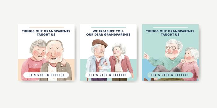 Ads template with national grandparents day concept design for advertise and marketing watercolor vector. 