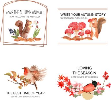 Logo with autumn forest and animals concept design for brand and marketing watercolor vector Illustrations.
