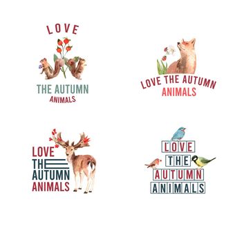 Logo with autumn forest and animals concept design for brand and marketing watercolor vector Illustrations.
