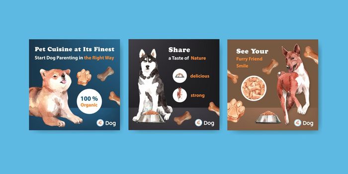 Advertise template with dogs and food design for brochure and marketing watercolor illustration 