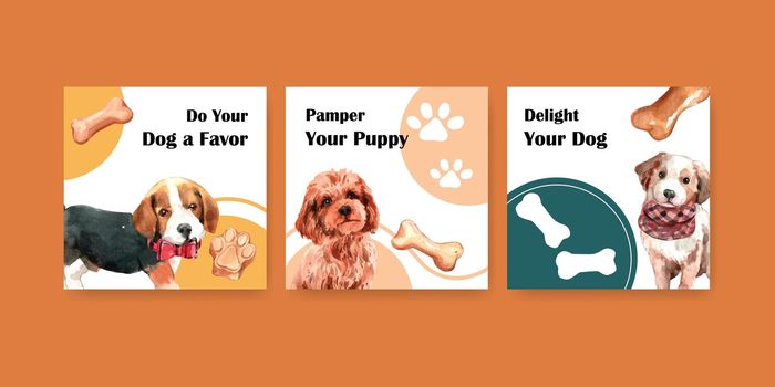 Advertise template with dogs and food design for brochure and marketing watercolor illustration