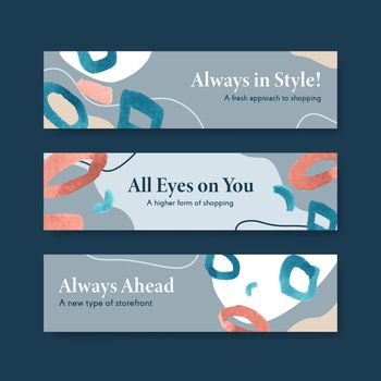 Banner template with shopping design for leaflet and marketing watercolor illustration 