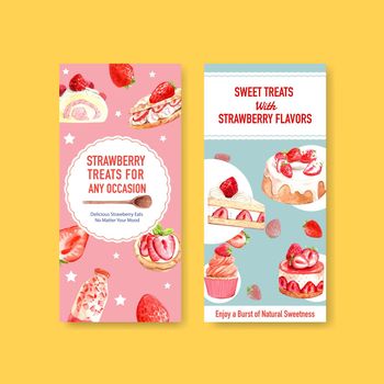 Strawberry baking flyer template design for brocure,leaflet and advertise watercolor illustration 