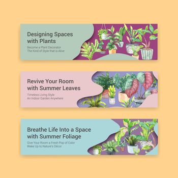 Summer plants banner template design brochure,leaflet,advertise and booklet watercolor illustration
