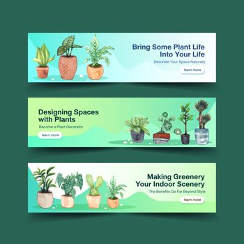 Summer plants banner template design brochure,leaflet,advertise and booklet watercolor illustration 