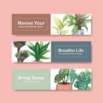 Summer plants banner template design brochure,leaflet,advertise and booklet watercolor illustration