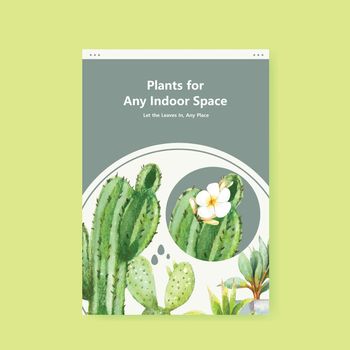  infomation about summer plant and house plants template design for advertise,leaflet,brocure and booklet watercolor illustration 