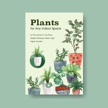 infomation about summer plant and house plants template design for advertise,leaflet,brocure and booklet watercolor illustration