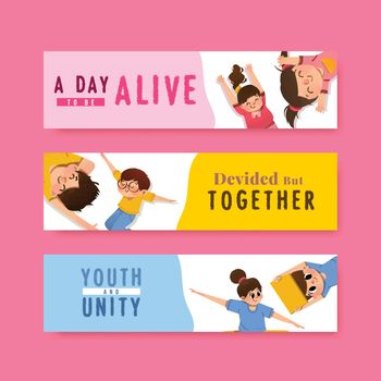 Youth day banner template design for international youth day,poster,template,advertising and brochure watercolor vector illustration