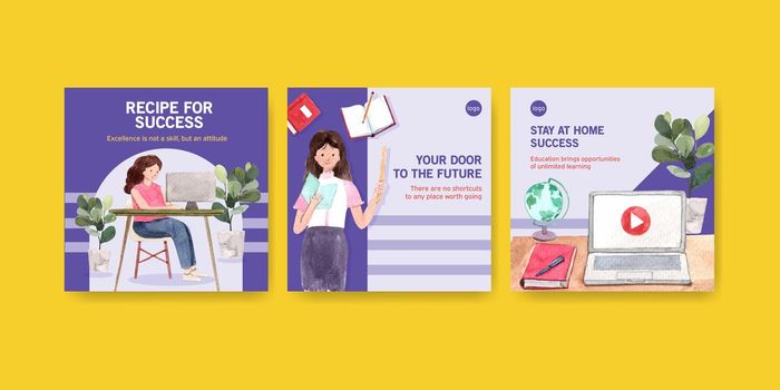 Advertise online learning concept design for brochure,leaflet and booklet watercolor vector illustration