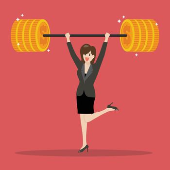 Business woman lifting a heavy weight