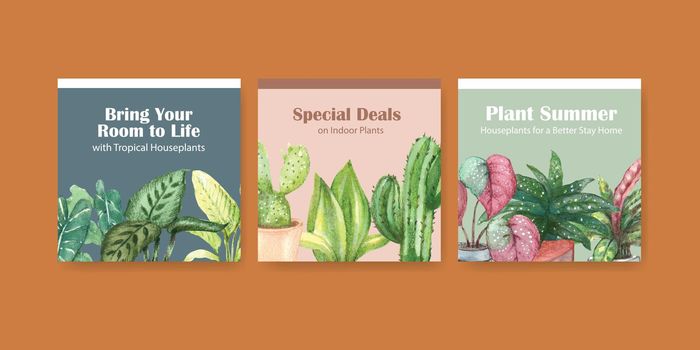 Summer plant and house plants advertise template design for leaflet,brocure and booklet watercolor illustration 
