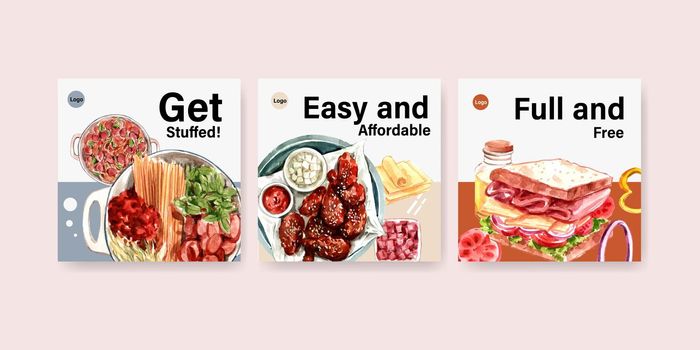 Advertising template with cooking design for brochure and  leaflet watercolor illustration