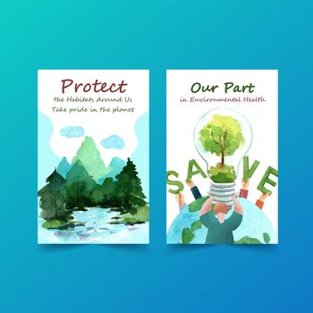Ebook template design for World Environment Day.Save Earth Planet World Concept with ecology friendly watercolor vector