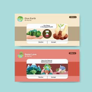 Twitter template design for World Environment Day.Save Earth Planet World Concept  watercolor vector
