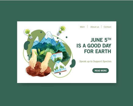 Website template design for World Environment Day.Save Earth Planet World Concept  watercolor vector