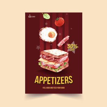 Menu template with cooking design for food shop and  restaurant watercolor illustration