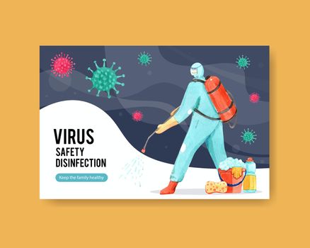 Facebook template design disinfection with spraying,cleaning,washing and disinfectant protect virus,bacteria and coronavirus