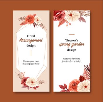 Flyer design with vintage floral watercolor painting of Persian buttercup illustration. 