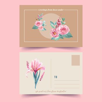 Floral charming postcard design with vintage floral watercolor illustration.