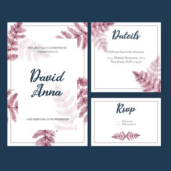 Dried floral wedding card design with fern leaves watercolor illustration 