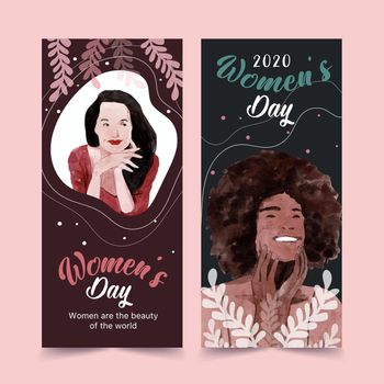Women day flyer design with women watercolor illustration.  