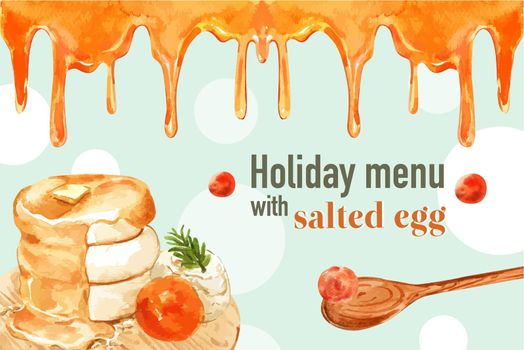 Salted egg frame design with stuffed bun watercolor illustration.