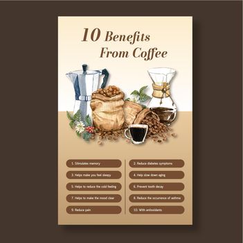 benefit from coffee, healthy coffee arabica roast maker, infographic watercolor illustration