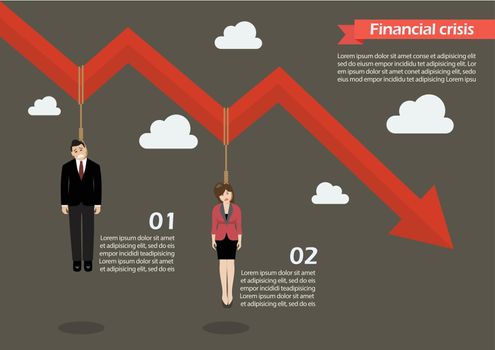 Business people hang on a graph down infographic