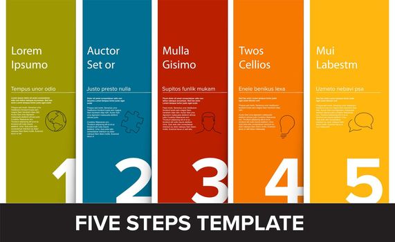 Five simple color steps process infographic template