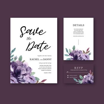 Happy Wedding card floral garden invitation card marriage, rsvp detail. space layout vintage ornament beautiful , watercolor vector illustration template collection design