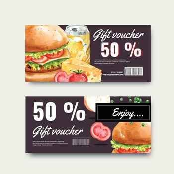 Fast food gif voucher discount order menu appetizer food , template design, creative watercolor vector illustration design