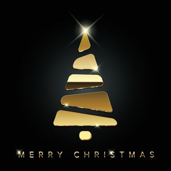 Christmas card with minimalistic golden tree 