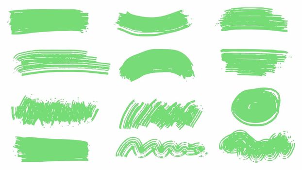 Set of green watercolor brush isolate on white, vector.