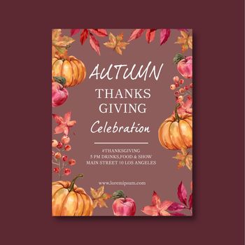 Autumn themed Poster design with pumpkin concept, creative foliage vector illustration template