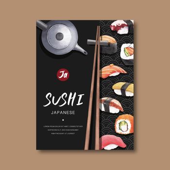 Poster for advertisement of Sushi Restaurant. Vector illustration design in unique style
