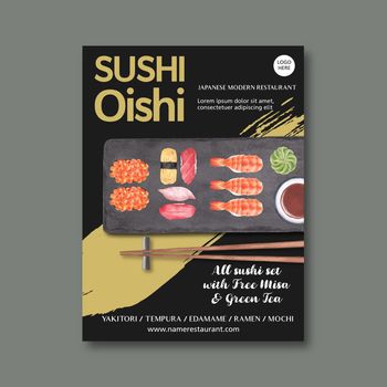 Poster of Sushi Restaurant Vector illustration. Japanese-inspired design in modern style
