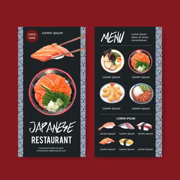 Japanese Sushi, Design with food watercolor illustrations. Dark-toned vector illustration.